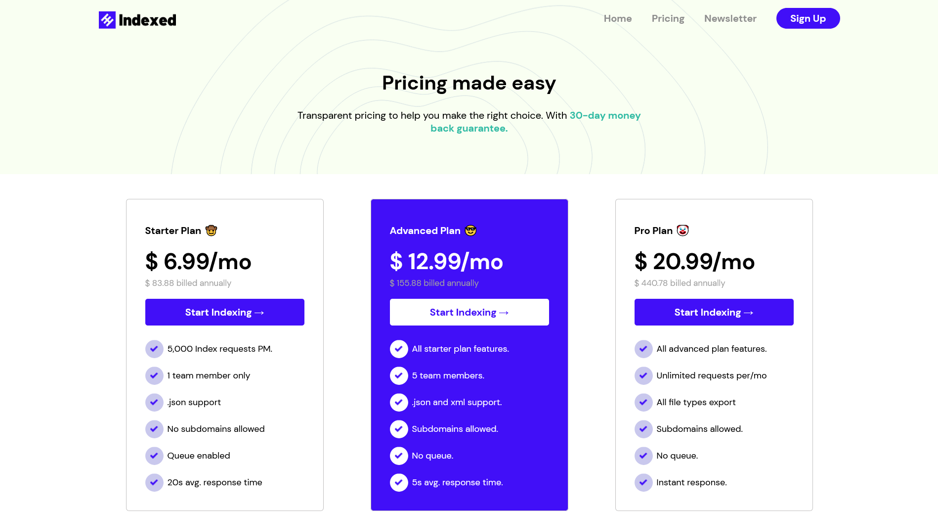 Pricing page